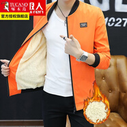 啄木鳥(niǎo)夾克男士裝外套春秋季款休閑棒球服上衣服 橘紅 加絨 XL