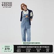 Teenie Weenie【天絲混紡】小熊女春季元氣時尚牛仔連體長褲背帶褲 中藍色 XS (155)
