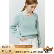 范思藍(lán)恩法式方領(lǐng)針織衫女秋冬新款燈籠袖套頭毛衣 天青藍(lán) L