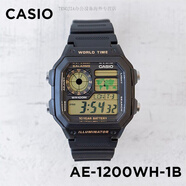 卡西歐（CASIO）手表男CASIO AE1000WD1A鋼帶 世界地圖 防水學(xué)生電子表 AE-1200WH-1B黑色金字