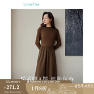 茵曼（INMAN）燈芯絨連衣裙春秋女裝新品長(zhǎng)袖休閑針織禮服中長(zhǎng)裙子 咖啡色 XL
