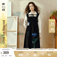 兩三事梵高氣質(zhì)針織連衣裙女2024新款秋冬毛衣裙毛衣長裙月夜鳶語 拼色 S