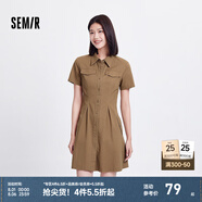 森馬（Semir）連衣裙女商場同款收腰襯衫裙復(fù)古2024夏季美拉德純色短裙 咖色調(diào)00455 L