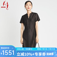 天意TANGY\/天意夏季新品商場(chǎng)同款國(guó)潮香云紗真絲V領(lǐng)線跡莨綢連衣裙 7501 L