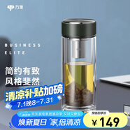 萬象（WANXIANG）雙層耐熱玻璃杯帶濾網(wǎng)商務(wù)辦公節(jié)日禮物大容量黑綠色車載便攜茶杯