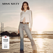 MISS SIXTY牛仔褲女復(fù)古磨破設(shè)計(jì)高腰顯瘦百搭氣質(zhì)修身微喇叭褲 中藍(lán) 23
