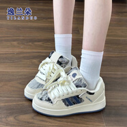 逸蘭朵港風(fēng)面包鞋子女春夏季2026新款板鞋復古小白鞋學(xué)生百搭休閑運動(dòng)鞋 牛仔藍 38 (240mm)