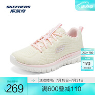 斯凱奇（Skechers）鞋運(yùn)動(dòng)鞋女款透氣跑步鞋媽媽鞋健步鞋輕便慢跑鞋子夏季 12615-NTPK   自然色/粉紅色 37