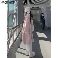 圣娜妮斯針織外套女開(kāi)衫中長(zhǎng)款薄空調(diào)衫外套外搭白色防絨中長(zhǎng)版寬松慵懶風(fēng) 羊羔絨粉色毛絨開(kāi)衫  均碼