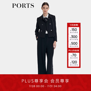 PORTS寶姿女裝2024早秋新款經(jīng)典短款黑色雙排扣設計西裝夾克 黑色 M (6)