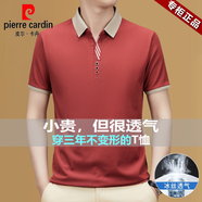 皮爾卡丹（pierre cardin）高端華格夫冰絲短袖T恤中年男士翻領(lǐng)夏季絲光棉體恤爸爸Polo衫男 7605紅色 XL 推薦【130-155斤】