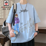 AEMAPE漸變色短袖t恤男夏季2025新款美式寬松半袖上衣潮牌圓領(lǐng)休閑體恤 8391淺藍 M 約85-110斤可穿