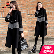 AEMAPE 毛呢大衣女2025春秋季新款加棉小個(gè)子中長(zhǎng)款千鳥(niǎo)格外套 黑色_ 加厚 3XL _建議【145-160斤】