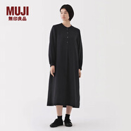 無印良品（MUJI） 女式 木棉混 雙層紗織長袖連衣裙女裝裙子25年春季長裙 BC2L3C5S 黑色 M (160/84A)