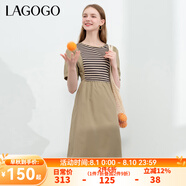 lagogo撞色條紋文藝風(fēng)高腰連衣裙女拉谷谷夏季新款氣質(zhì)純棉A字裙 混色(Y0) L