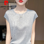 皮爾卡丹（pierre cardin）純色圓領(lǐng)桑蠶短袖t恤女夏季辣妹顯瘦小飛袖薄款冰絲上衣 淺灰色 XL 建議120斤-130斤