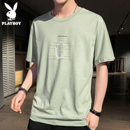 花花公子（PLAYBOY）夏季長(cháng)袖t恤男士2025新款寬松潮流帥氣上衣服半袖體恤男 934淺果綠 XL