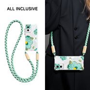 莓努 適用oppoA36手機殼新款掛脖a35可背斜挎掛繩A33硅膠a33M油畫(huà)碎花藍a32四角防摔女保護套 透明-幸運之花青-掛件B187 oppoA32