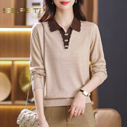 夏典素訂女王（SE.PSTP）翻領(lǐng)針織上衣春秋時(shí)尚洋氣媽媽打底衫秋裝2025年新款女裝秋冬毛衣 米白杭州今年流行的輕奢品質(zhì) M 【90-108斤穿】