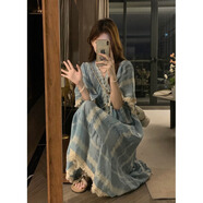 OY大碼胖mm波西米亞民族風連衣裙女夏季新款刺繡感沙灘海邊長裙 圖片色 L 建議101-120斤