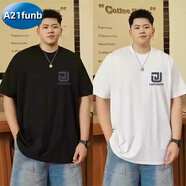 A 21 FUNB特大碼肥佬純棉短袖t恤男士2025夏季加肥加大胖子300斤寬松半袖潮 黑色方塊胸標(biāo)+白色方塊胸標(biāo) 實(shí)惠 M (建議90~100斤可穿)