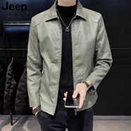 JEEP SPIRIT真皮皮衣男外套春秋2025新款海寧頭層牛皮痞帥機車品牌綿羊皮夾克 墨綠色 8898#款-高等牦牛皮 常 XL