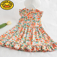 G.DUCKKIDS童裝女童新品連衣裙子夏季輕薄中小童公主裙子女孩女寶寶時(shí)髦夏裝 橙花綠葉彩繪 170 建議身高160-170cm 13-15歲