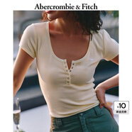 ABERCROMBIE & FITCH女裝24夏經(jīng)典小麋鹿美式復(fù)古辣妹歐若風(fēng)亨利式短袖T恤358101-1 黃色 XL (170/112A)