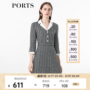 PORTS寶姿女裝 秋冬新品收腰氣質(zhì)連衣裙ALL9D016JFE033 黑色格子 L (8)