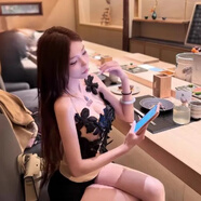 亦貴古早千金感復(fù)古黑色立T花朵拼接網(wǎng)紗吊帶背心女修身顯瘦輕奢上衣 圖色 S