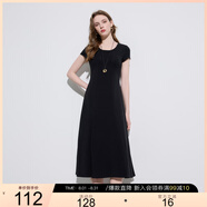 三彩2025夏季新款休閑圓領(lǐng)短袖連衣裙A字長(zhǎng)裙T恤裙甜酷M