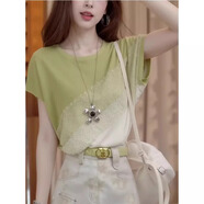 莉社歐貨短袖T恤女2025新款夏季韓版時(shí)尚漸變色圓領(lǐng)歐洲站小衫上衣 黃綠色 S 85-100斤