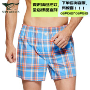 七匹狼睡褲男短褲純棉夏季薄款寬松家居褲男士沙灘褲可外穿五分大褲衩 藍(lán)桔三分褲（無(wú)兜） L -170（100-120斤）