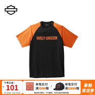 哈雷戴維森（Harley-Davidson）摩托車文化Performance HD 印花撞色半袖男士短袖T恤圓領(lǐng)寬松 黃黑色 L