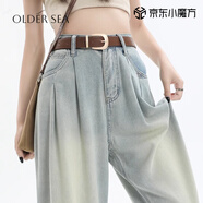 OLDER SEA淺色高腰顯高寬松闊腿牛仔褲女2025新款夏季小個子垂感直筒褲子女 懷舊藍 XL 建議115-125斤