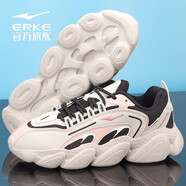 鴻星爾克（ERKE）跑步運動(dòng)女鞋春夏季新款跑步老爹鞋撞色增高青年跑步鞋運動(dòng)鞋女 3468淺灰/正黑/蘑菇灰（女款） 35