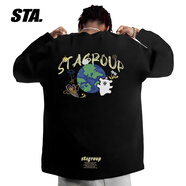 STA旗艦店涂鴉設(shè)計(jì)小狗長(zhǎng)袖男士秋季美式街頭重磅潮流情侶T恤上衣服 黑色 XL
