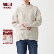 無(wú)印良品（MUJI）女式 含牦牛絨羊毛棱紋編織 高圓領(lǐng)寬版毛衣 長(zhǎng)袖針織衫 淺銀灰色 M -L （165/88A）