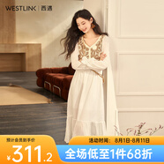 西遇V領(lǐng)連衣裙女2024年春季新款垂墜感長(zhǎng)袖梭織歐美長(zhǎng)裙 白色 S