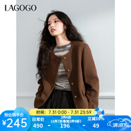 lagogo美拉德毛呢短款外套女拉谷谷2024年冬季新款高級(jí)感圓領(lǐng)上衣 咖啡色(U1) S
