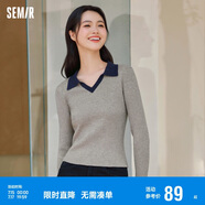 森馬毛衣女短款修身顯瘦簡約春秋撞色polo領(lǐng)毛衫復(fù)古109524107003