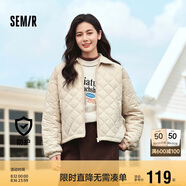 森馬（Semir）棉服女燈芯絨翻領(lǐng)菱形格復(fù)古2024冬三防寬松輕薄棉衣109724112007