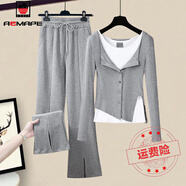 AEMAPE休閑褲女2025春夏季新款時(shí)尚單套裝開(kāi)叉女裝氣質(zhì)休閑顯瘦百搭洋氣 7011_灰色上衣+灰色褲子 常規(guī) L _建議105-120斤