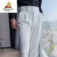 稻草人那不勒斯西褲男百搭休閑褲英倫風(fēng)復古痞帥直筒西裝褲小腳高腰 白色 28
