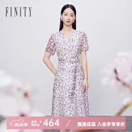菲妮迪（FINITY）連衣裙夏季新款印花V領(lǐng)時(shí)尚減齡茶歇裙子女 米底印花 M