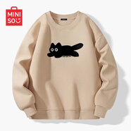 名創(chuàng)優(yōu)品（MINISO）衛(wèi)衣男春秋中國風(fēng)潮牌寬松百搭無帽長袖男士秋冬款圓領(lǐng)休閑上衣服 卡其色(mt飛速貓影) 5XL (體重230-260斤左右)