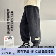左西童裝男童加絨褲子冬季加厚2025秋新款兒童一體絨燈芯絨長(zhǎng)褲 灰色【加絨】 150