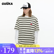 古由卡（GUUKA）matsui高級感條紋打底衫男士長袖t恤秋季新款體恤潮流寬松假兩件 黑色 XS