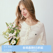 樂町鏤空系帶針織套衫少女風針織短上衣粉寬松罩衫 白色（現(xiàn)貨） M