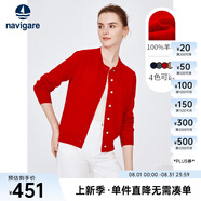 Navigare意大利小帆船純羊毛衫女士秋冬款打底衫內搭針織開(kāi)衫圓領(lǐng)百搭毛衣 布萊肯紅 XL 52